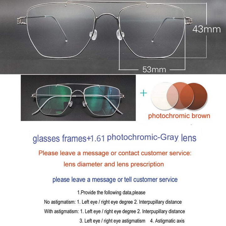 Unisex Handcrafted Stainless Steel Double Bridge Frame Eyeglasses Customizable Lenses Frame Yujo Photosensitive Brown China 