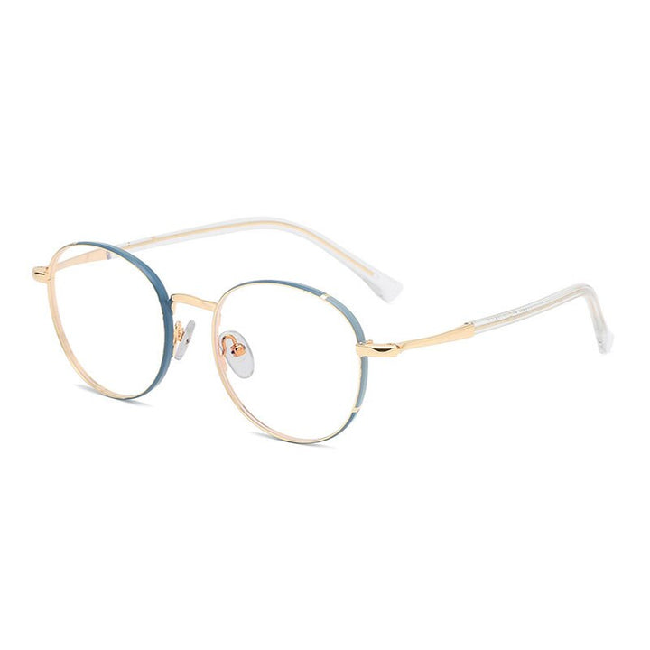 Hotony Women's Full Rim Round Acetate Alloy Eyeglasses 8606 Full Rim Hotony GOLD BLUE  