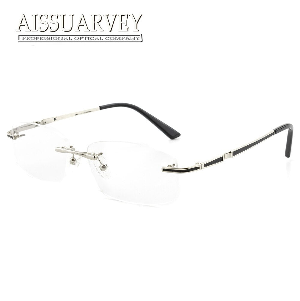 Aissuarvey Men's Rimless Alloy Frame Eyeglasses AsyC041 Rimless Aissuarvey Eyeglasses Silver  