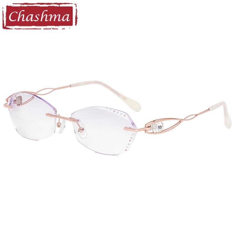 Chashma Ottica Women's Rimless Irregular Rectangle Titanium Eyeglasses 88022 Rimless Chashma Ottica Gold Purple  