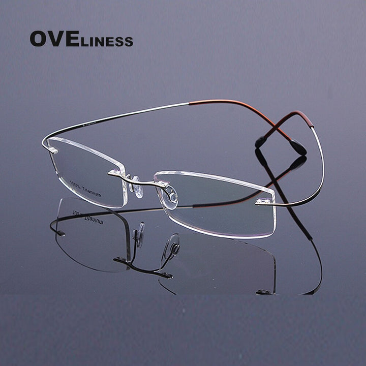 Oveliness Unisex Rimless Rectangle Titanium Eyeglasses Olp002 Rimless Oveliness gold  