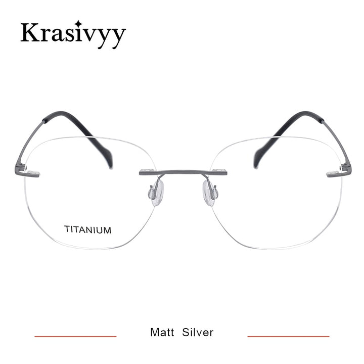Krasivyy Unisex Rimless Irregular Round Screwless Titanium Eyeglasses Kr5010 Rimless Krasivyy Matt Silver China 