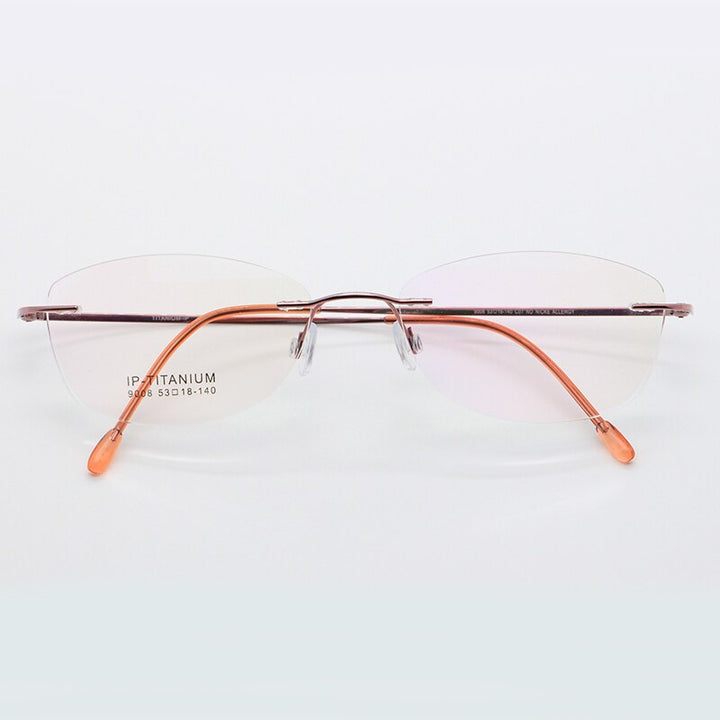 Women's Rimless Titanium Frame Eyeglasses Customizable Lenses 9008 Rimless Bclear   