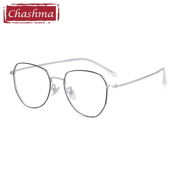 Chashma Ottica Unisex Full Rim Irregular Round Titanium Eyeglasses 8009 Full Rim Chashma Ottica Black with Silver  