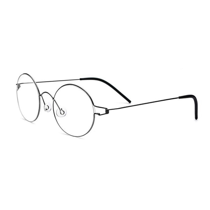 Yimaruili Unisex Full Rim Screwless Titanium Alloy Round Frame Eyeglasses 28607 Full Rim Yimaruili Eyeglasses Black  