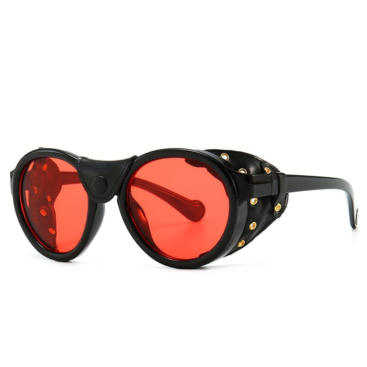 CCSpace Unisex Full Rim Oval Round Resin Frame Steampunk Sunglasses 46311 Sunglasses CCspace Sunglasses C5 black red  
