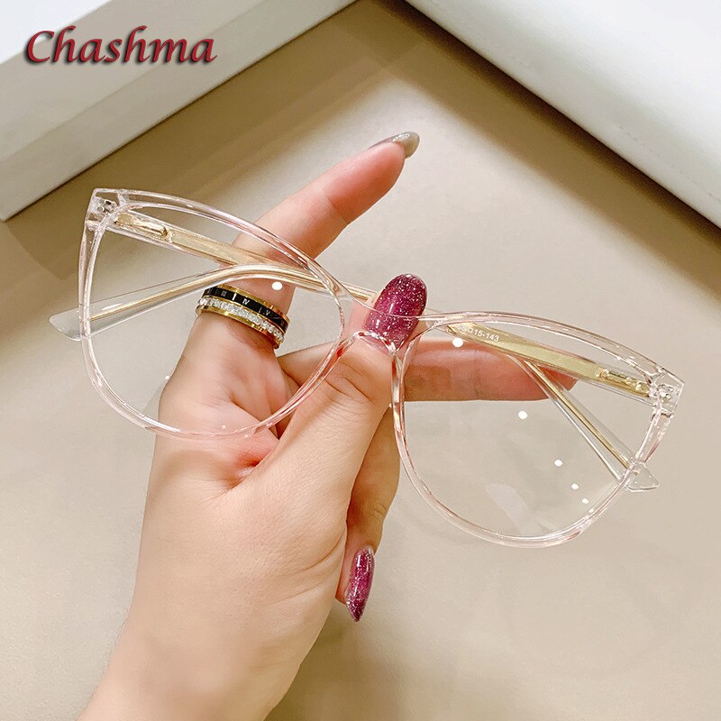 Chashma Ochki Women's Full Rim Square Cat Eye Tr 90 Titanium Eyeglasses 7837 Full Rim Chashma Ochki Pink Transparent  