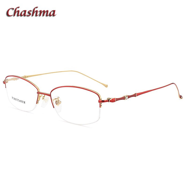 Chashma Ochki Women's  Semi Rim Oval Rectangle Titanium Eyeglasses 8331 Semi Rim Chashma Ochki Red Gold  