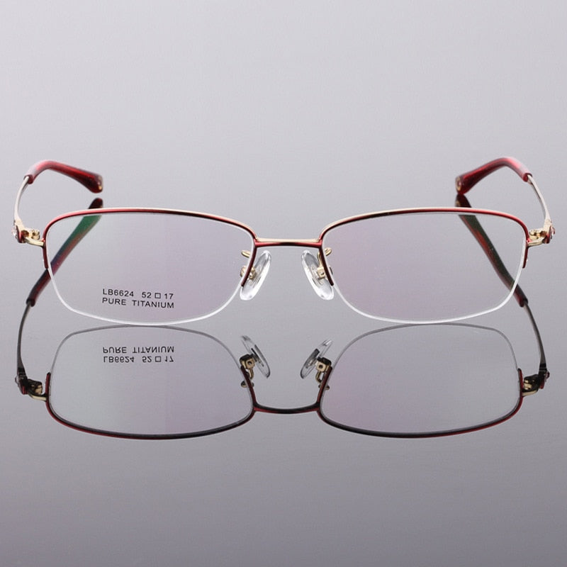 Women's Semi Rim Titanium Frame Eyeglasses Lr6624 Semi Rim Bclear wine red  
