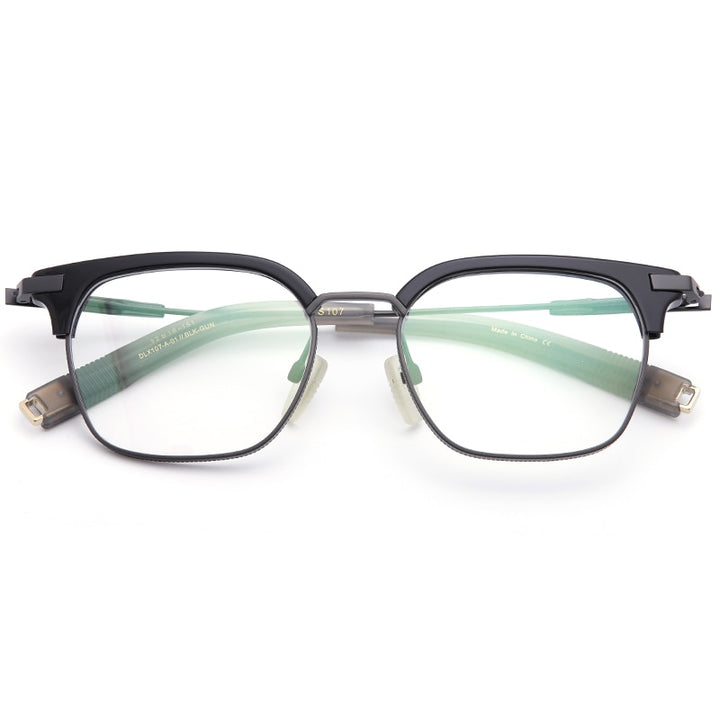 Muzz Men's Full Rim Square Titanium Acetate Frame Eyeglasses 107 Full Rim Muzz C1  