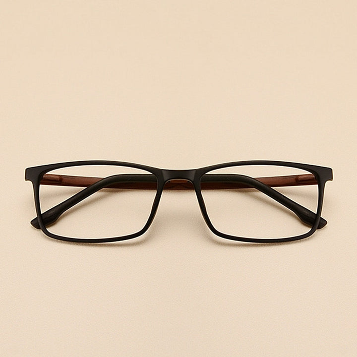 Yimaruili Unisex Full Rim Imitation Wood Grain Resin Frame Eyeglasses 98056 Full Rim Yimaruili Eyeglasses Black coffee  