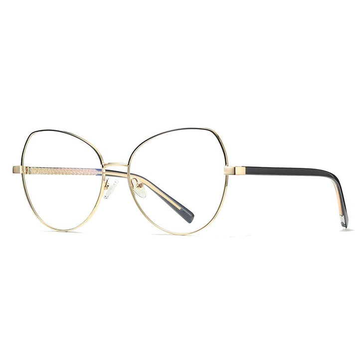 Hotochki Women's Full Rim Cat Eye Alloy Frame Eyeglasses 3001 Full Rim Hotochki Black Gold  