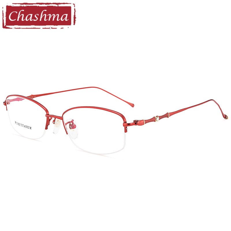 Women's Oval Titanium Tinted Lens Semi Rim Eyeglasses 8331 Frames Chashma Red  