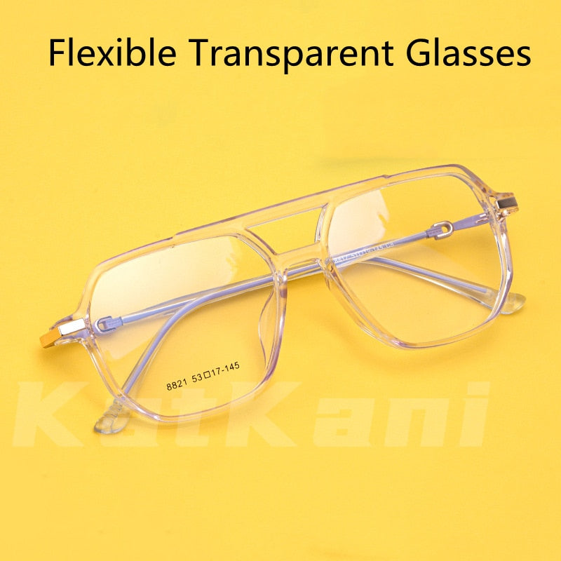 KatKani Unisex Full Rim Polygonal Double Bridge TR 90 Resin Frame Eyeglasses 06-8821 Full Rim KatKani Eyeglasses   