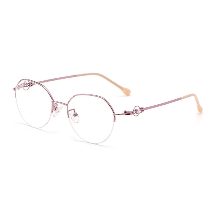 Yimaruili Unisex Semi Rim Alloy Frame Eyeglasses 8001Z Semi Rim Yimaruili Eyeglasses Pink  