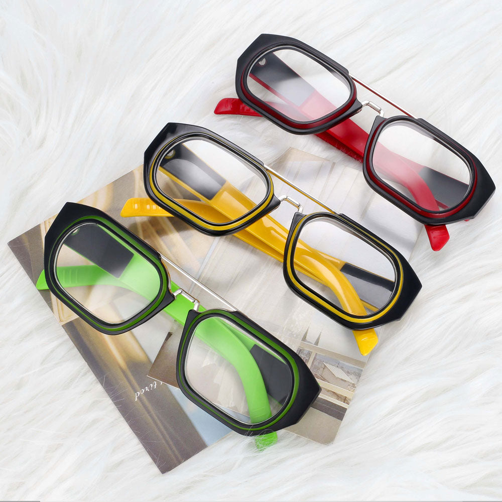 CCspace Unisex Full Rim Square Resin Double Bridge Punk Frame Eyeglasses 53095 Full Rim CCspace   