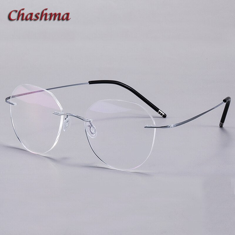 Chashma Ochki Unisex Rimless Round Titanium Eyeglasses 8151 Rimless Chashma Ochki Silver  