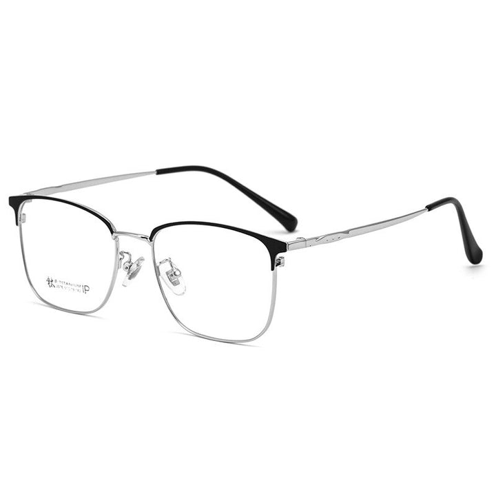 KatKani Men's Full Rim β Titanium Alloy Square Frame Eyeglasses 2078h Full Rim KatKani Eyeglasses Black Silver  