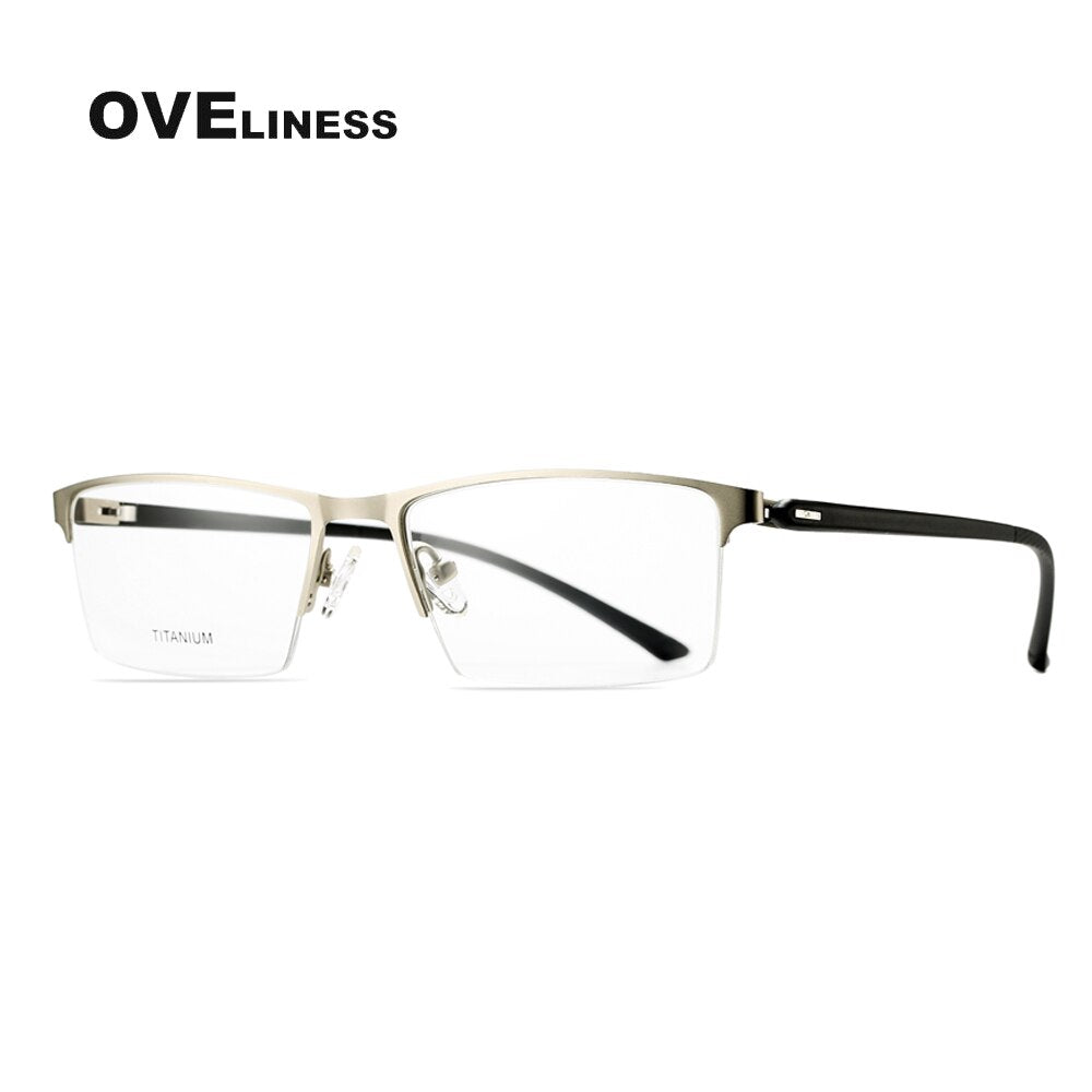 Oveliness Men's Semi Rim Square Titanium Alloy Eyeglasses 8838 Semi Rim Oveliness silver  
