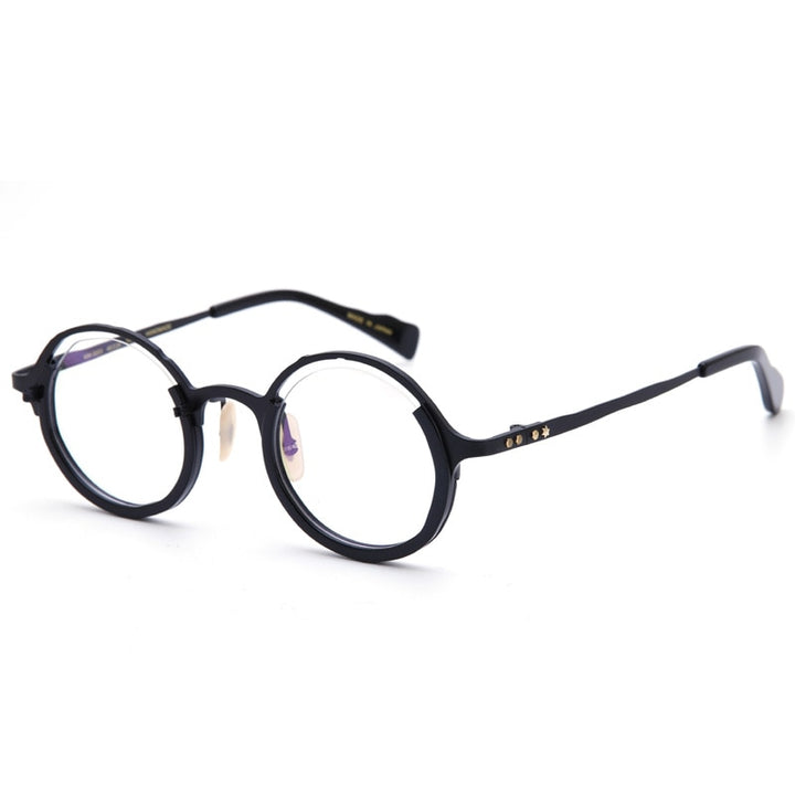 Muzz Unisex Full Rim Round IP Titanium Acetate Hand Crafted Frame Eyeglasses 0053 Full Rim Muzz Black  