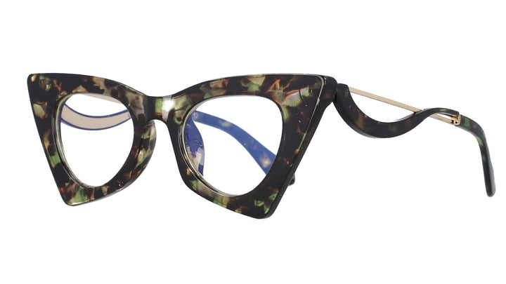 CCSpace Women's Full Rim Cat Eye Resin Alloy Frame Eyeglasses 51094 Full Rim CCspace Green leopard China 