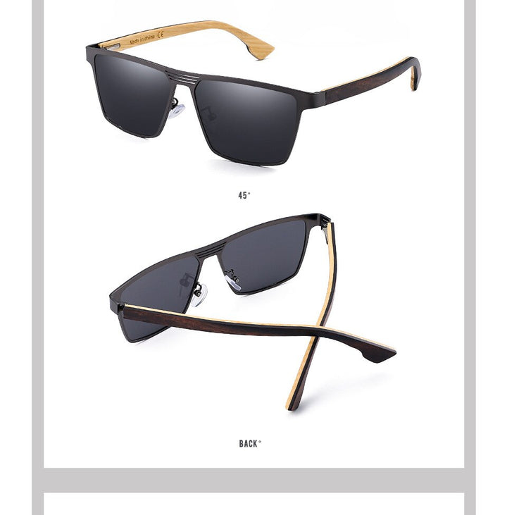Yimaruili Unisex Full Rim Rectangular Bamboo/Wooden Frame Polarized Lens Sunglasses 8045 Sunglasses Yimaruili Sunglasses   