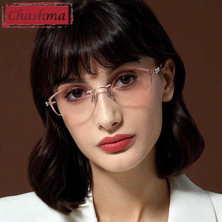 Women's Rimless Titanium Frame Tinted Diamond Cut Lens Eyeglasses 6048 Rimless Chashma   