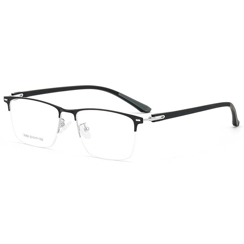 Yimaruili Men's Semi Rim Alloy Frame 3068G Semi Rim Yimaruili Eyeglasses Black Silver  