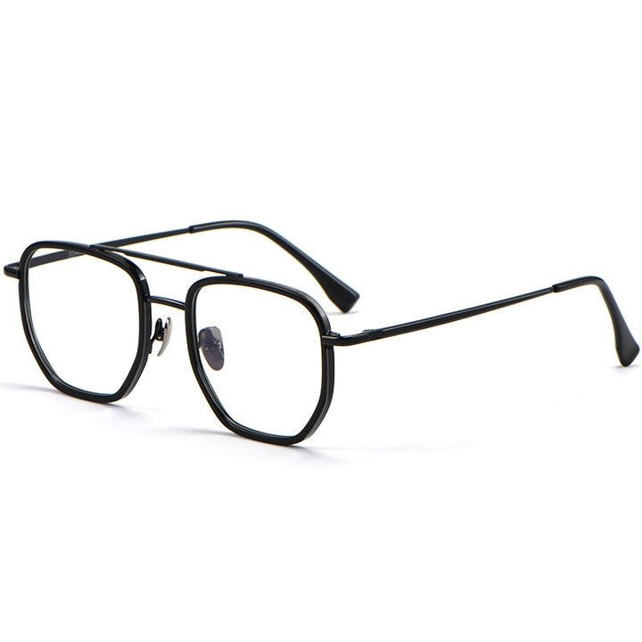 Yimaruili Unisex Full Rim Double Bridge β Titanium Frame Eyeglasses L1361 Full Rim Yimaruili Eyeglasses Black  