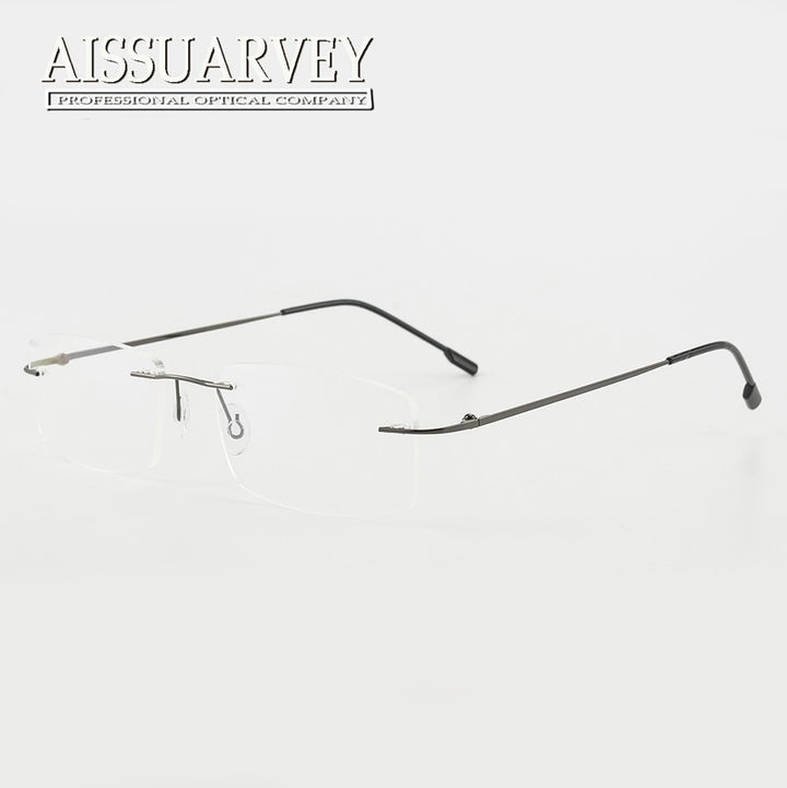 Aissuarvey Men's Rectangular Rimless Titanium Alloy Frame Eyeglasses As858 Rimless Aissuarvey Eyeglasses gray  