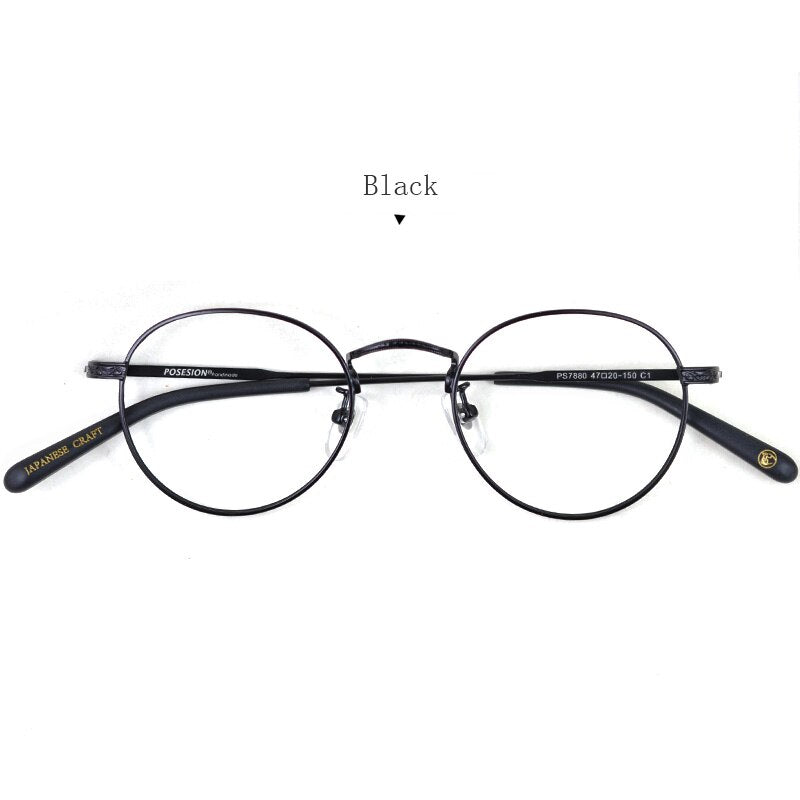 Hdcrafter Unisex Full Rim Round Titanium Frame Eyeglasses Ps7880 Full Rim Hdcrafter Eyeglasses Black  