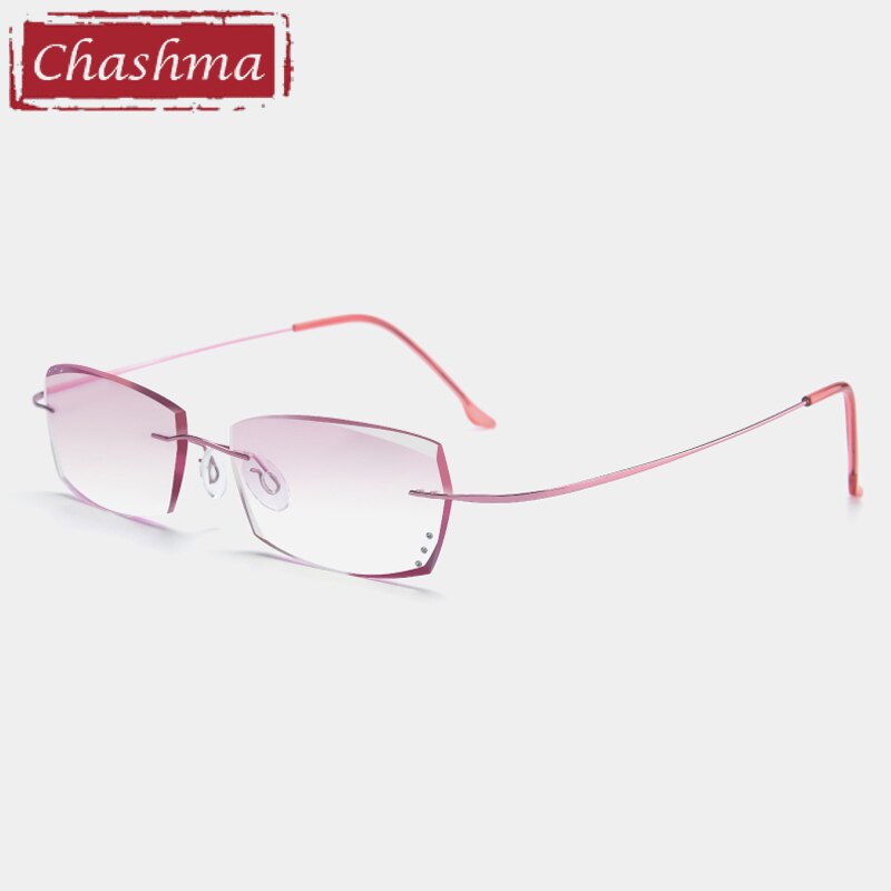 Chashma Ottica Unisex Rimless Rectangle Titanium Eyeglasses Tinted Lenses 1865 Rimless Chashma Ottica Pink  