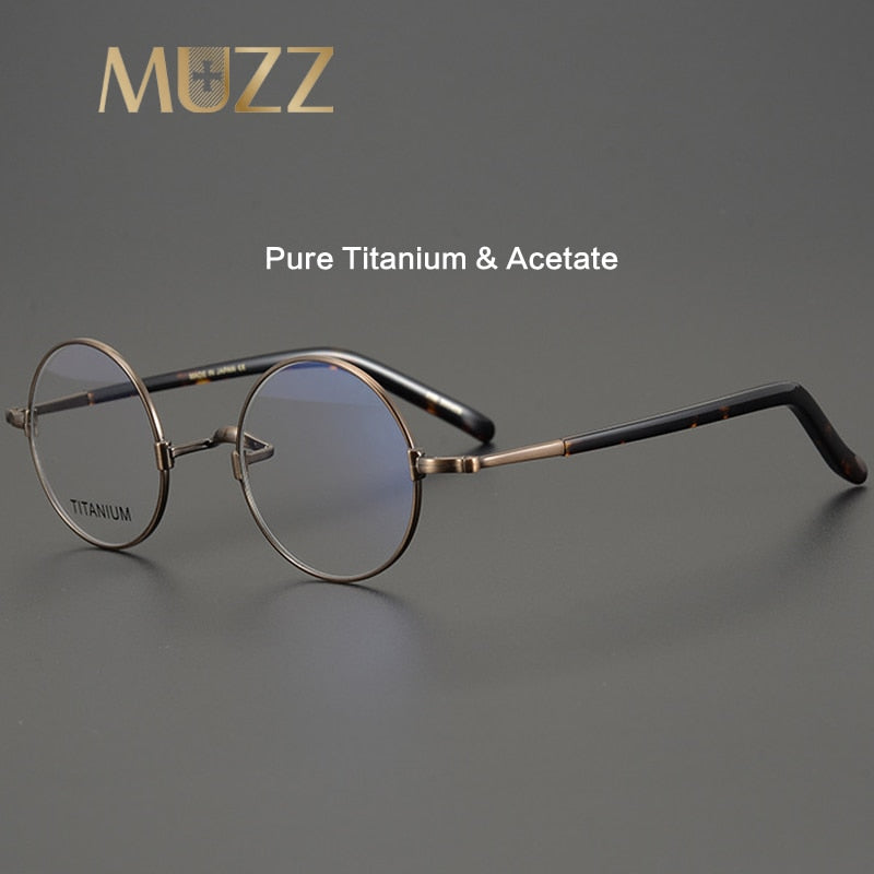 Muzz Men's Full Rim Round Titanium Acetate Hand Crafted Frame Eyeglasses Km103 Full Rim Muzz   