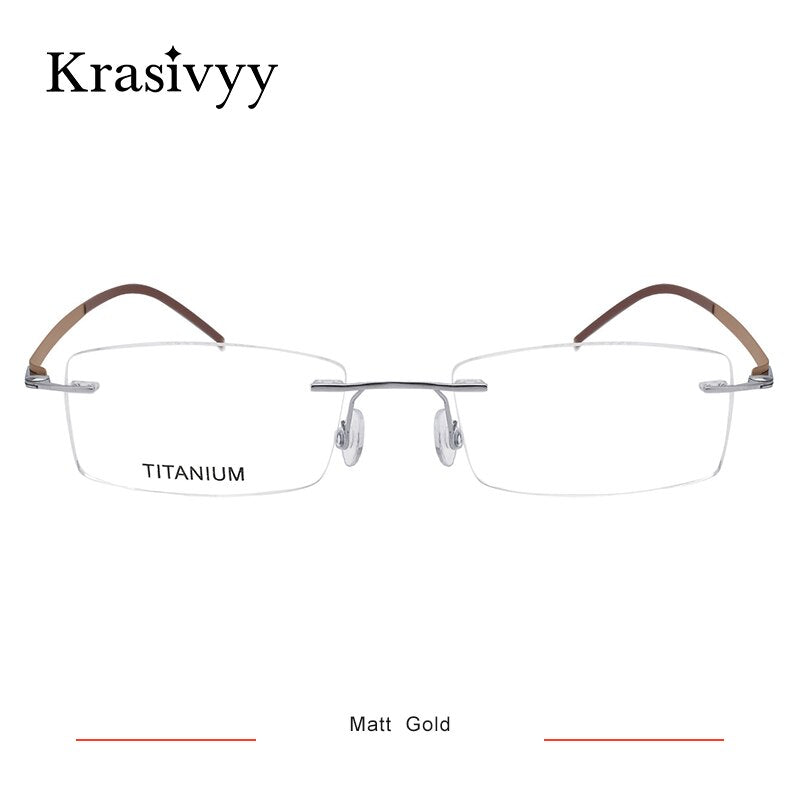 Krasivyy Unisex Rimless Square Screwless Titanium Eyeglasses Kr5001 Rimless Krasivyy Matt Gold  