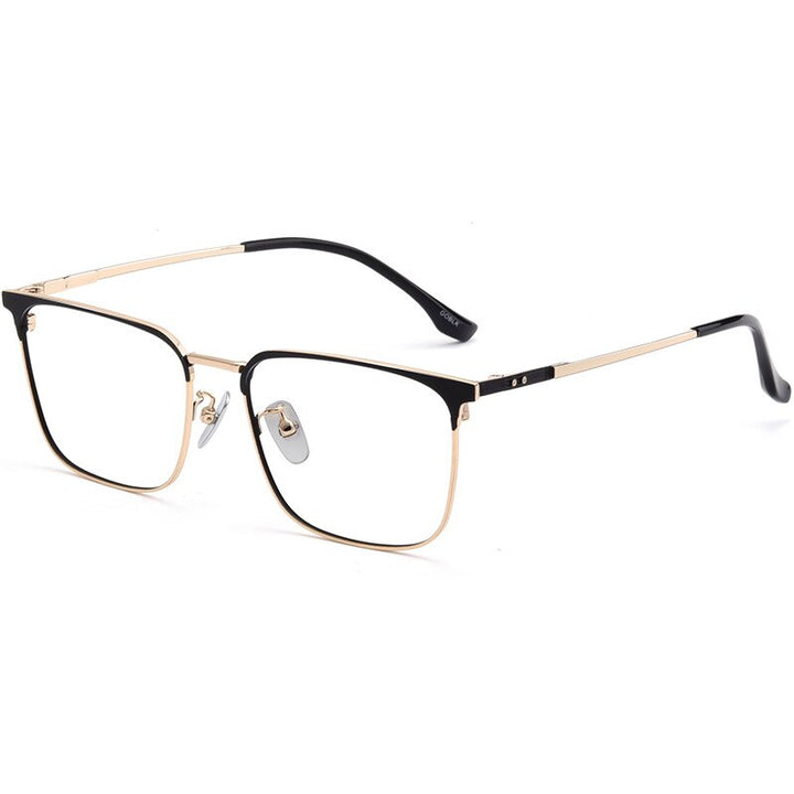 Hotochki Men's Semi Rim Beta Titanium Alloy IP Plated Frame Eyeglasses 80092 Semi Rim Hotochki Black Gold  