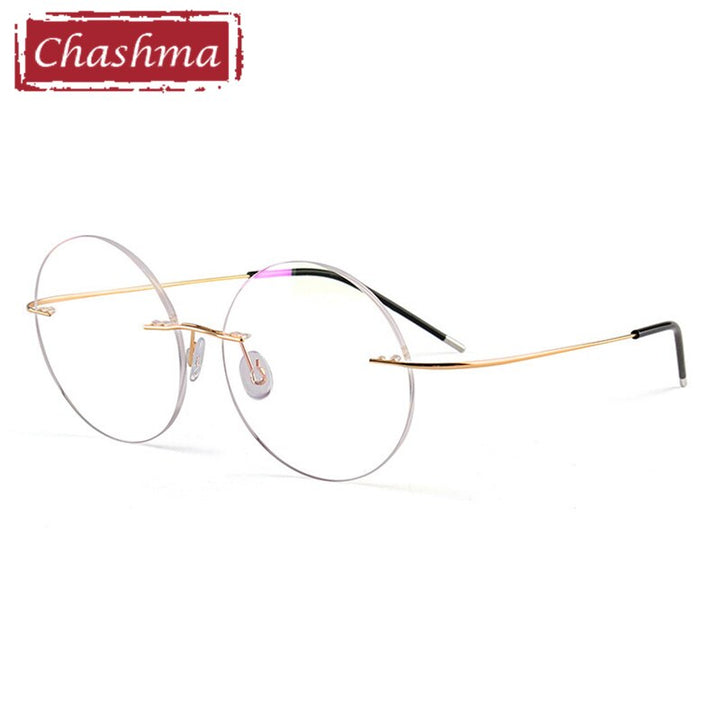 Chashma Ottica Unisex Rimless Round Titanium Eyeglasses 004 Rimless Chashma Ottica Gold  