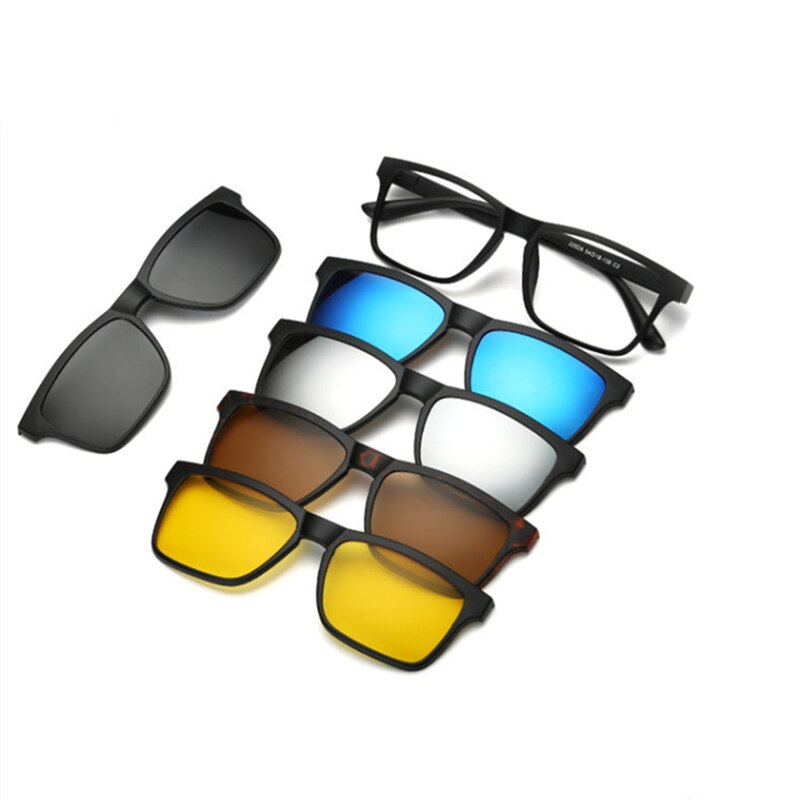 KatKani Unisex Full Rim TR 90 Resin Frame Eyeglasses + 5 Magnetic Polarized Sunglasses K12147 Clip On Sunglasses KatKani Eyeglasses 2202A Other 