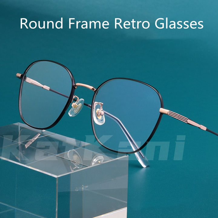 KatKani Unisex Full Rim Round β Titanium Alloy Square Frame Eyeglasses 0253308 Full Rim KatKani Eyeglasses   