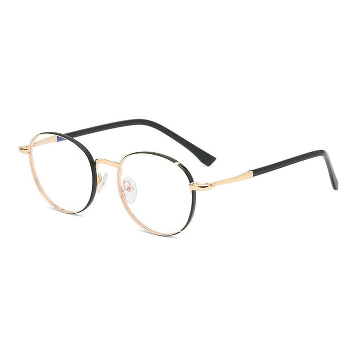 Hotony Women's Full Rim Round Acetate Alloy Eyeglasses 8606 Full Rim Hotony GOLD BLACK  