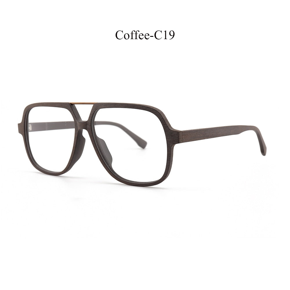 Unisex Eyeglasses Wooden Oversized Frame Korea Ps8210 Frame Hdcrafter Eyeglasses Coffee-C19  