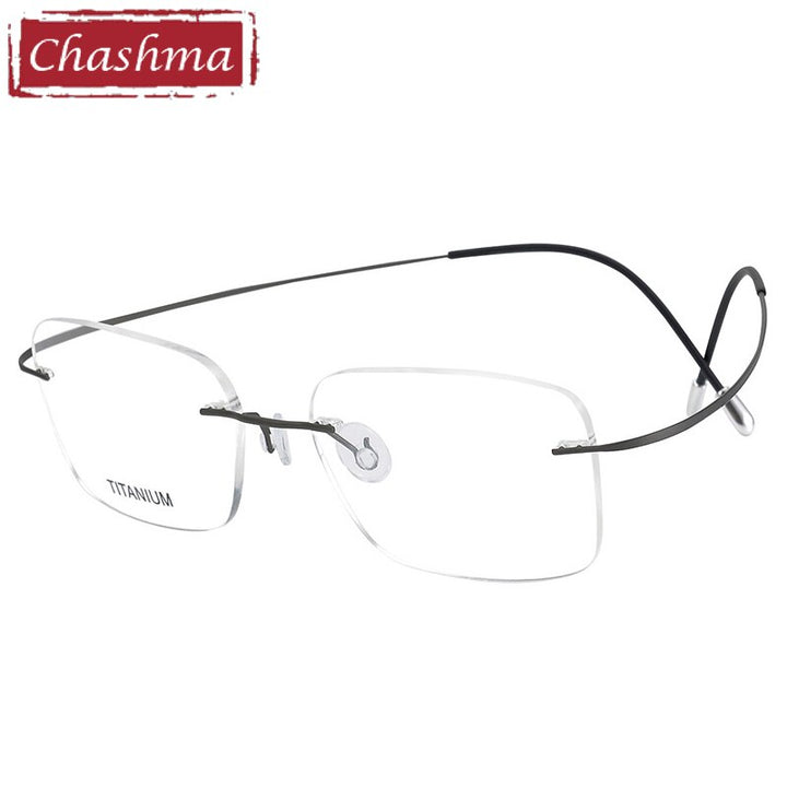 Unisex Rectangle Rimless Titanium Frame Ultra Light Eyeglasses 16016 Rimless Chashma Black  