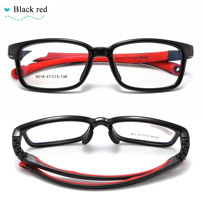 Children's Unisex Plastic Titanium Full Rim Frame Eyeglasses 9016 Full Rim Bclear black red  