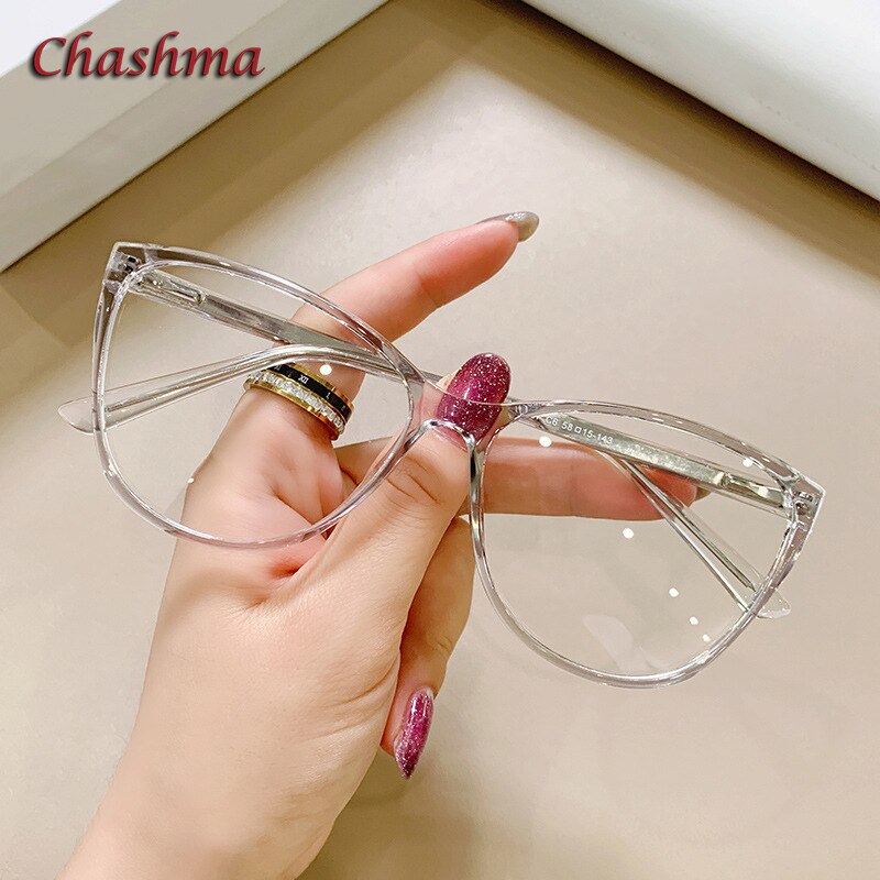 Chashma Ochki Women's Full Rim Square Cat Eye Tr 90 Titanium Eyeglasses 7837 Full Rim Chashma Ochki Gray Transparent  
