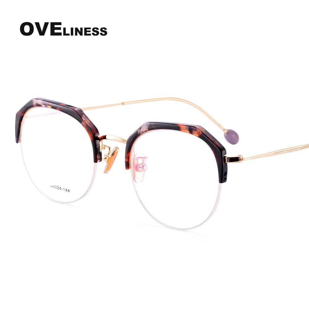 Oveliness Women's Semi Rim Round Acetate Alloy Eyeglasses 9179 Semi Rim Oveliness c2  
