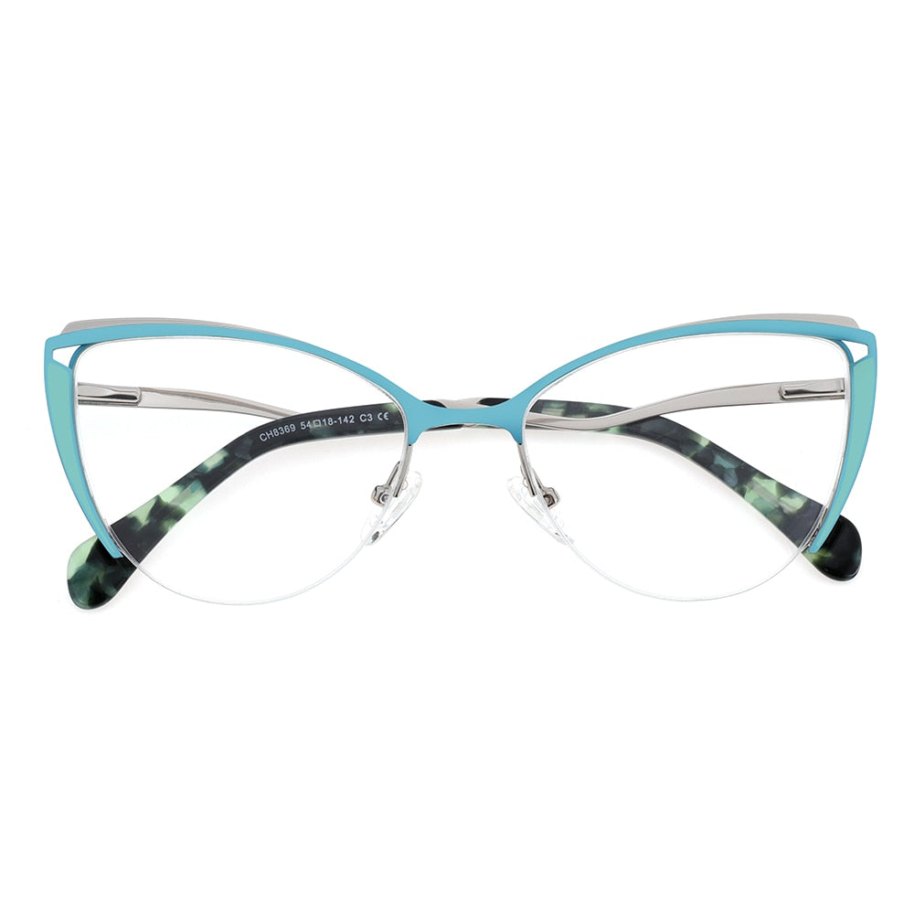 Laoyehui Women's Semi Rim Cat Eye Alloy Myopic Reading Glasses 8889c2 Reading Glasses Laoyehui 0 Blue 