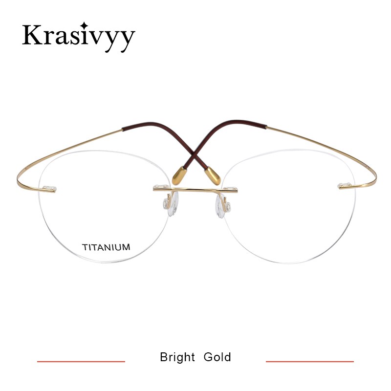 Krasivyy Unisex Rimless Round Titanium Eyeglasses Kr16017 Rimless Krasivyy Bright Gold  