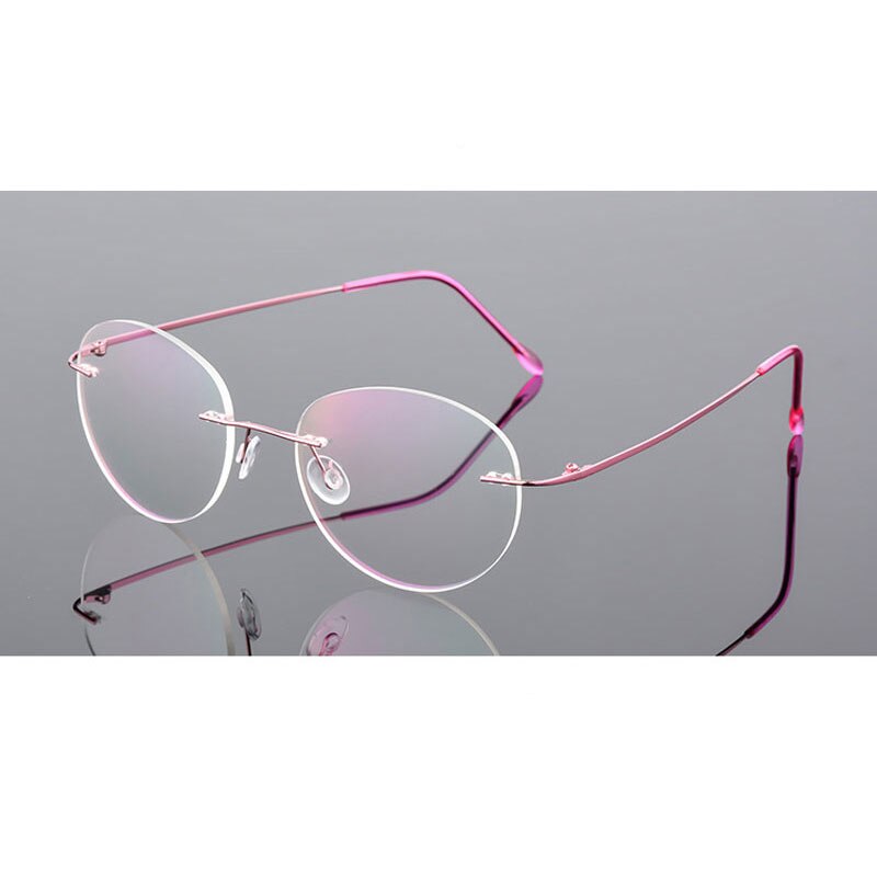 Handoer Unisex Rimless Customized Shaped Lenses 862 Alloy Eyeglasses Rimless Handoer Pink  