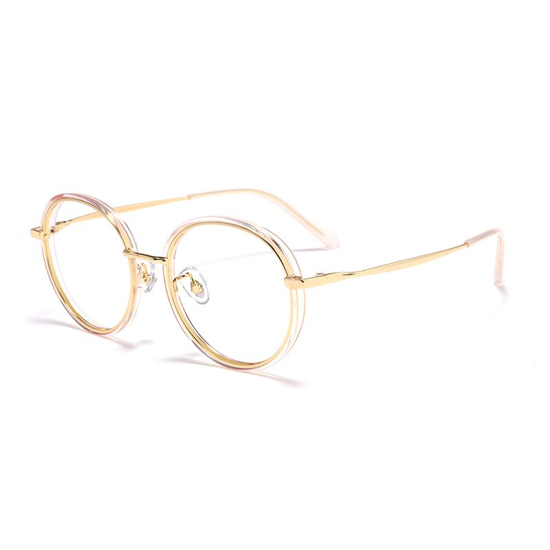 KatKani Women's Full Rim Round TR 90 Resin Plated Titanium Frame Eyeglasses 2210yj Full Rim KatKani Eyeglasses Gold  