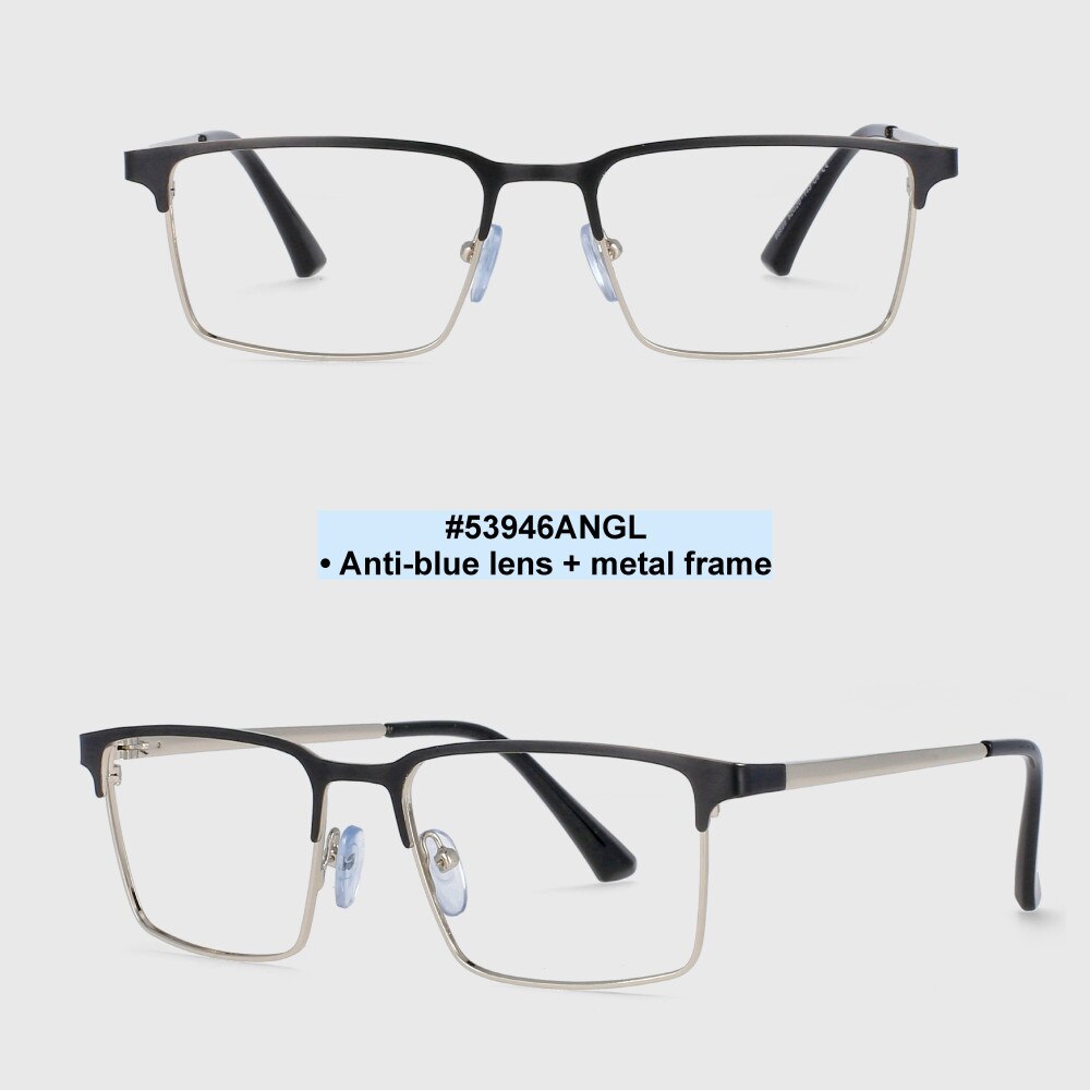 CCSpace Men's Full Rim Square Alloy Frame Eyeglasses 53946 Full Rim CCspace Silver  