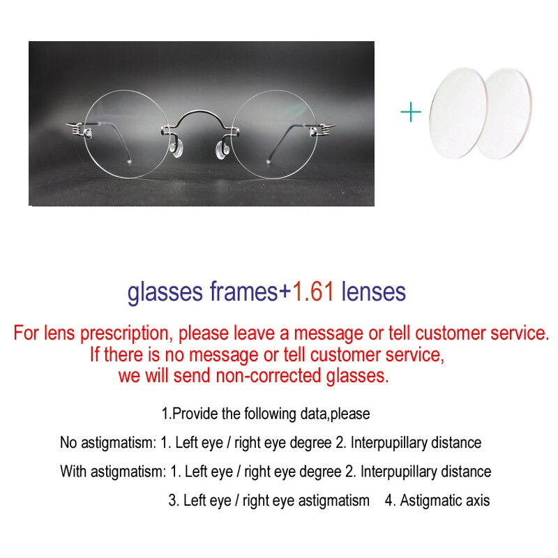 Unisex Handcrafted Round Rimless Steel Frame Eyeglasses Customizable Lenses Rimless Yujo C1 China 